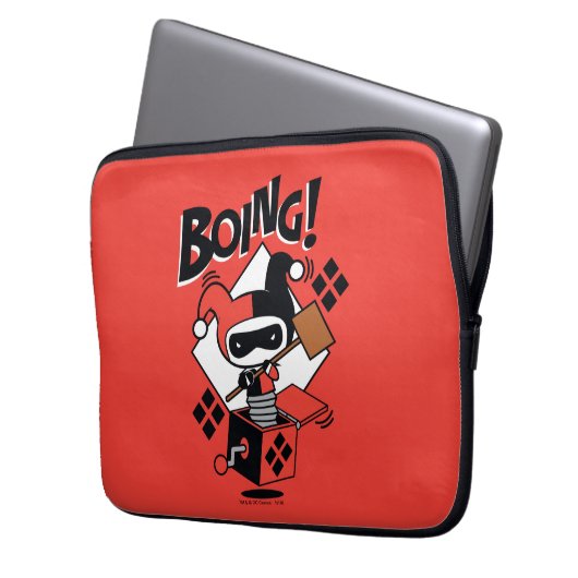 Chibi Harley-Quinn-in-A-Box mit Hammer Laptopschutzhülle (Vorderseite Links)