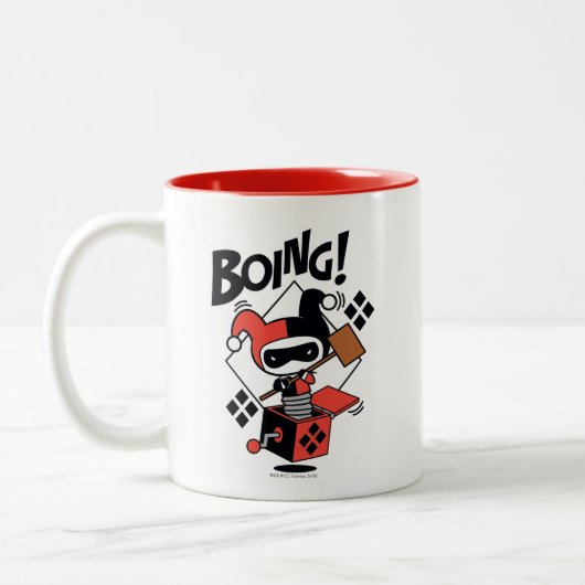 Chibi Harley-Quinn-in-A-Box mit Hammer Zweifarbige Tasse (Links)
