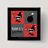 Chibi Harley Quinn Schachbrett Pattern Button (Vorderseite)