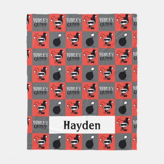 Chibi Harley Quinn Schachbrett Pattern Fleecedecke (Vorderseite)