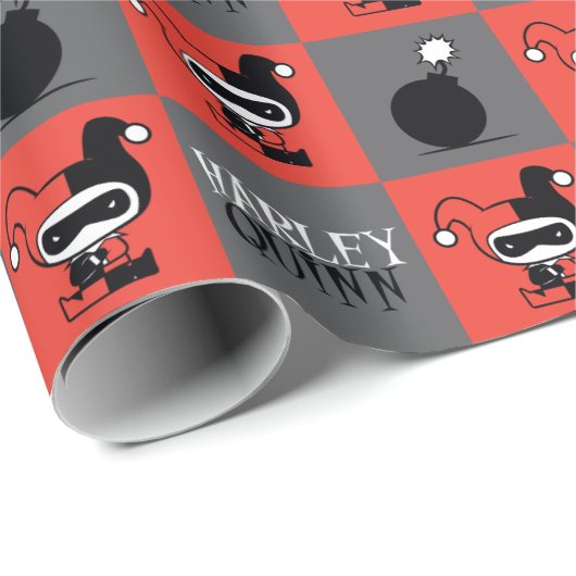 Chibi Harley Quinn Schachbrett Pattern Geschenkpapier (Rolleneckpunkt)
