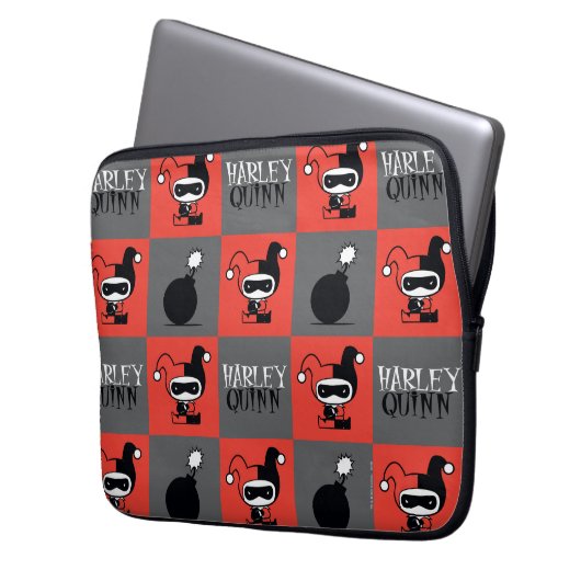 Chibi Harley Quinn Schachbrett Pattern Laptopschutzhülle (Vorderseite Links)