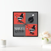 Chibi Harley Quinn Schachbrett Pattern Quadratische Wanduhr (Zuhause)