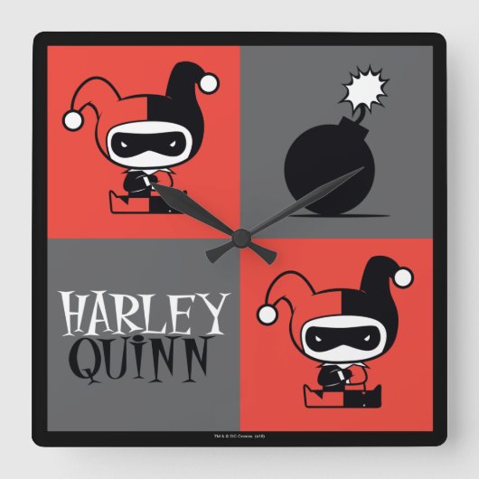 Chibi Harley Quinn Schachbrett Pattern Quadratische Wanduhr (Vorderseite)