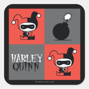 Chibi Harley Quinn Schachbrett Pattern Quadratischer Aufkleber