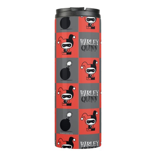 Chibi Harley Quinn Schachbrett Pattern Thermosbecher (Rückseite)