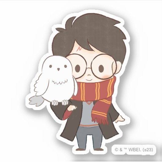 Chibi HARRY POTTER™ & Hedwig Aufkleber (Vorderseite)