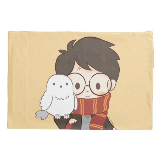 Chibi HARRY POTTER™ & Hedwig Kissenbezug (Rückseite)