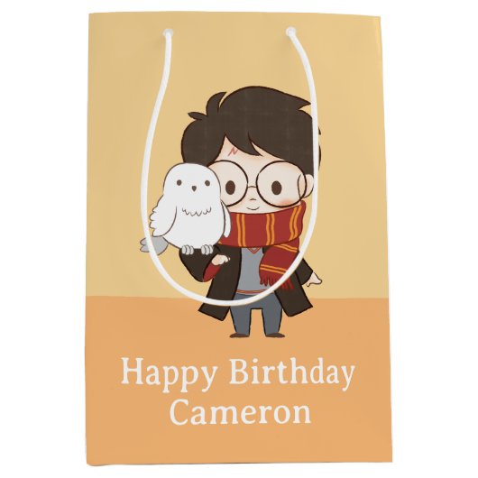 Chibi HARRY POTTER™ & Hedwig Mittlere Geschenktüte (Vorderseite)