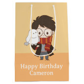 Chibi HARRY POTTER™ & Hedwig Mittlere Geschenktüte (Rückseite)