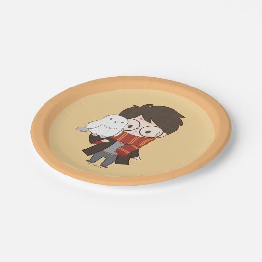 Chibi HARRY POTTER™ & Hedwig Pappteller (Schrägansicht)