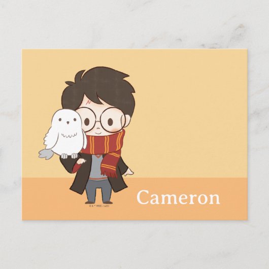 Chibi HARRY POTTER™ & Hedwig Postkarte (Vorderseite)