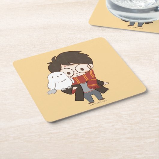 Chibi HARRY POTTER™ & Hedwig Rechteckiger Pappuntersetzer (angewinkelt)