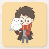 Chibi HARRY POTTER™ & Hedwig Rechteckiger Pappuntersetzer (Vorderseite)