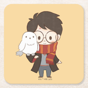 Chibi HARRY POTTER™ & Hedwig Rechteckiger Pappuntersetzer