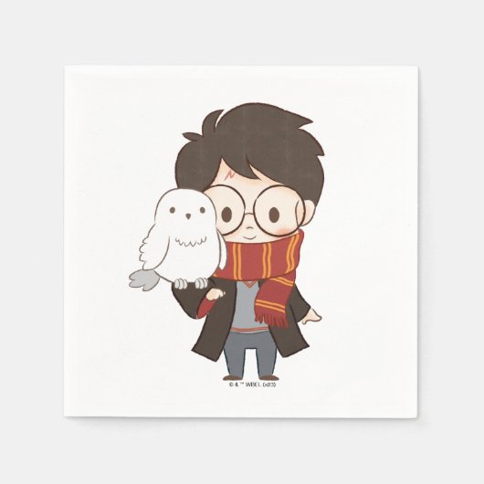 Chibi HARRY POTTER™ & Hedwig Serviette (Vorderseite)