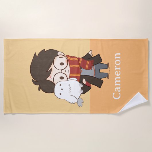 Chibi HARRY POTTER™ & Hedwig Strandtuch (Vorderseite)