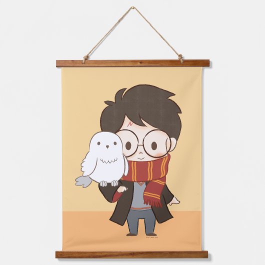 Chibi HARRY POTTER™ & Hedwig Wandteppich Mit Holzrahmen (Vorderseite)