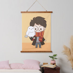 Chibi HARRY POTTER™ & Hedwig Wandteppich Mit Holzrahmen
