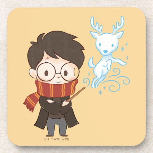 Chibi HARRY POTTER™ Patronus Getränkeuntersetzer (Vorderseite)