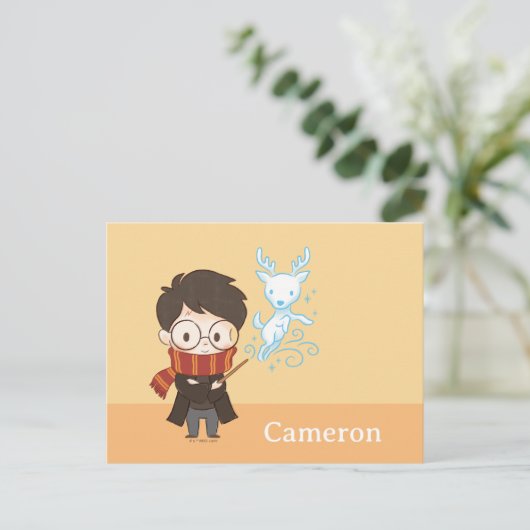 Chibi HARRY POTTER™ Patronus Postkarte (Stehend Vorderseite)