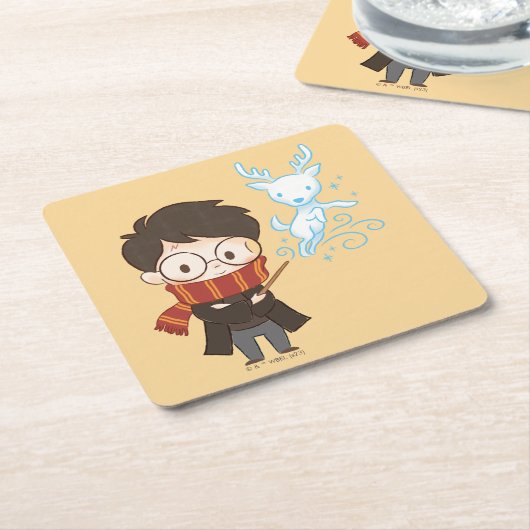 Chibi HARRY POTTER™ Patronus Rechteckiger Pappuntersetzer (angewinkelt)