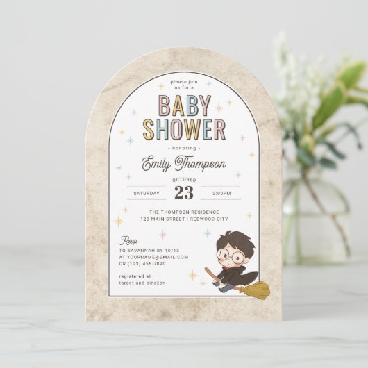 Chibi Harry Potter Wizard Baby Shower Einladung (Stehend Vorderseite)