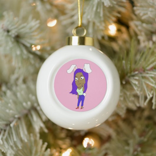Chibi-Häschen-Mädchen Keramik Kugel-Ornament (Baum)