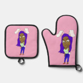 Chibi-Häschen-Mädchen Ofenhandschuh & Topflappen-Set (Vorderseite)