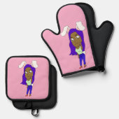 Chibi-Häschen-Mädchen Ofenhandschuh & Topflappen-Set (Vorderseite/Rückseite)