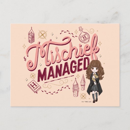 Chibi Hermione "Mischief Managed" Postkarte (Vorderseite)