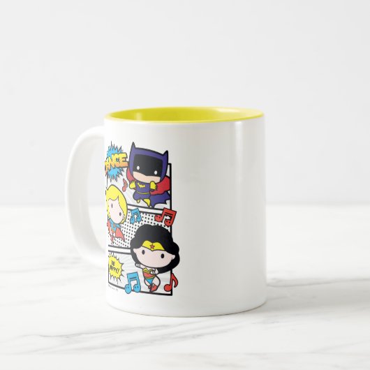 Chibi Heroes Tancing Zweifarbige Tasse (Vorderseite Links)