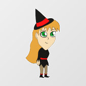 Chibi-Hexe Fensteraufkleber (Blatt)