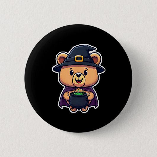 Chibi-Hexen-Halloween-Kostüm Bär mit Kessel Button (Vorderseite)