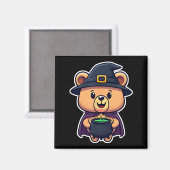 Chibi-Hexen-Halloween-Kostüm Bär mit Kessel Magnet (Vorderseite/Rückseite)