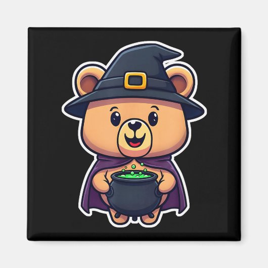 Chibi-Hexen-Halloween-Kostüm Bär mit Kessel Magnet (Vorne)