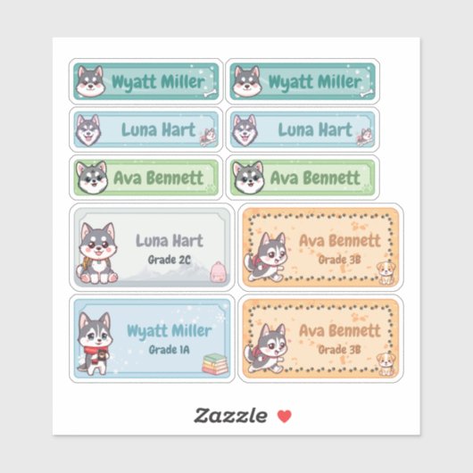 Chibi Husky Name Labels (Blatt)