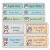Chibi Husky Namenslabels Aufkleber (Vorderseite)