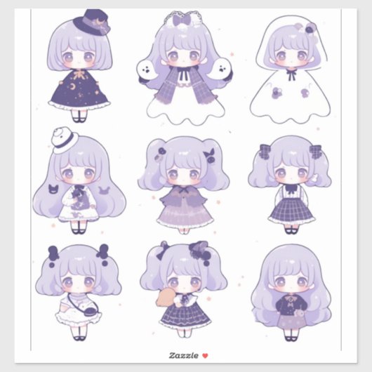 Chibi im Lila Pop Art Custom-Cut Vinyl Sticker (Blatt)