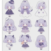 Chibi im Lila Pop Art Custom-Cut Vinyl Sticker (Vorderseite)