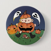 Chibi in Kürbiskostüm, Halloween-Theme-Button Button (Vorderseite)