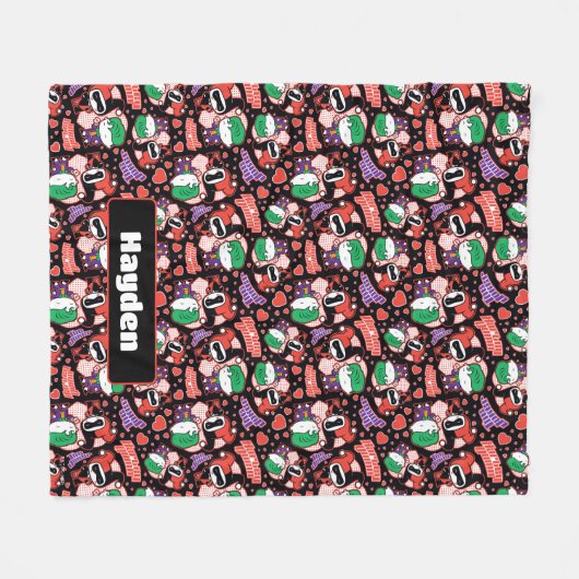 Chibi Joker and Harley Heart Pattern Fleecedecke (Vorderseite (Horizontal))