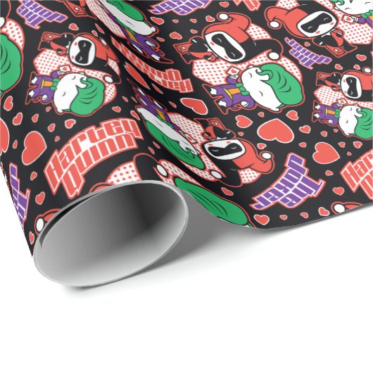 Chibi Joker and Harley Heart Pattern Geschenkpapier (Rolleneckpunkt)