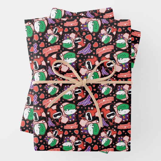 Chibi Joker and Harley Heart Pattern Geschenkpapier Set (Beispiel)