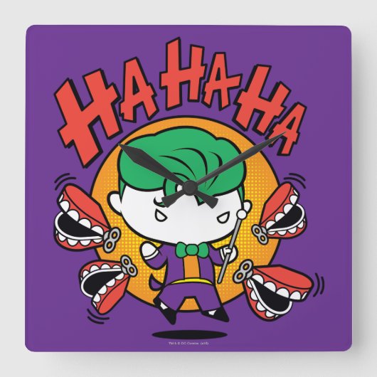 Chibi-Joker mit Spielzeugzähnen Quadratische Wanduhr (Vorderseite)