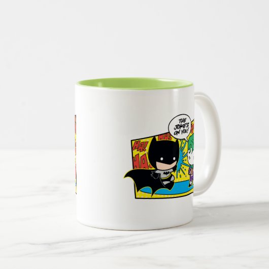 Chibi Joker Pranking Chibi Batman Zweifarbige Tasse (VorderseiteRechts)