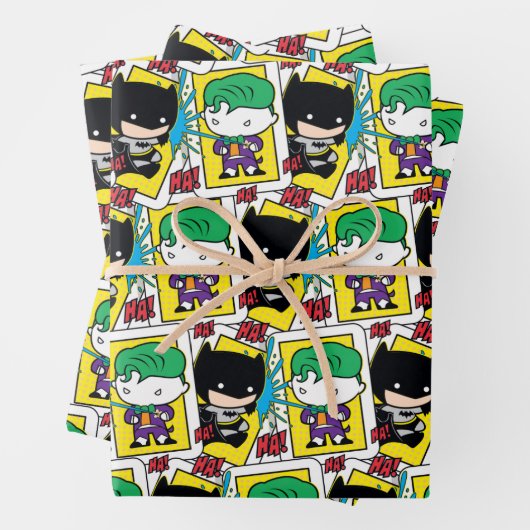 Chibi-Joker und Batman-Kartenmuster Geschenkpapier Set (Beispiel)