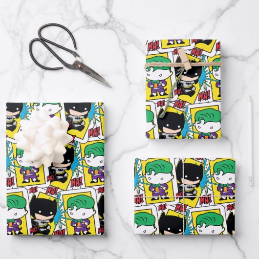 Chibi-Joker und Batman-Kartenmuster Geschenkpapier Set (Vorderseite)