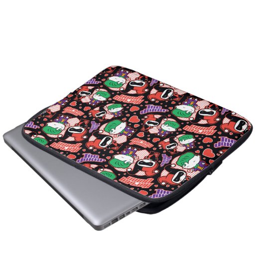 Chibi Joker und Harley Heart Pattern Laptopschutzhülle (Vorne Knopf)