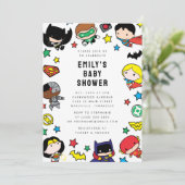 Chibi Justice League Baby Shower Einladung (Stehend Vorderseite)